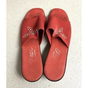 Onex Women's 1970's Vintage Red Heel Suedes Leather Slide Rhinestones Size 9